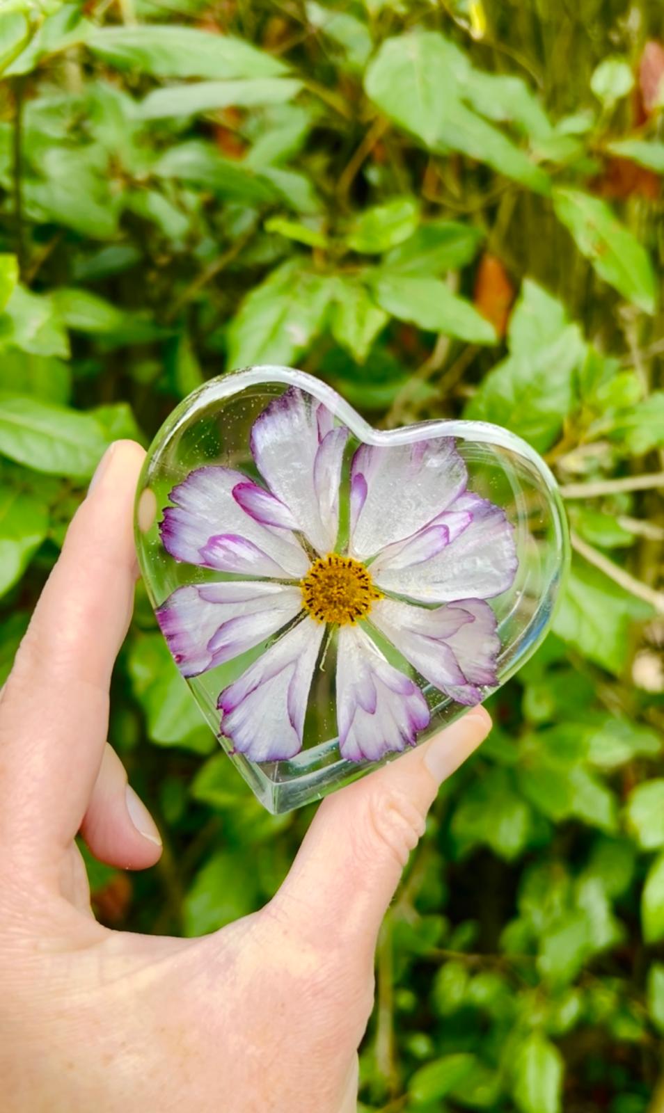 Preserved flowers in resin